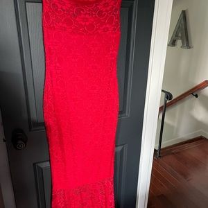 Floor length red lace dress